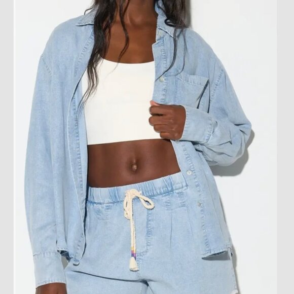Spiritual Gangster Tops - NEW Spiritual Gangster - S Women's Beaudry‎ Oversized Chambray Button-Up Shirt